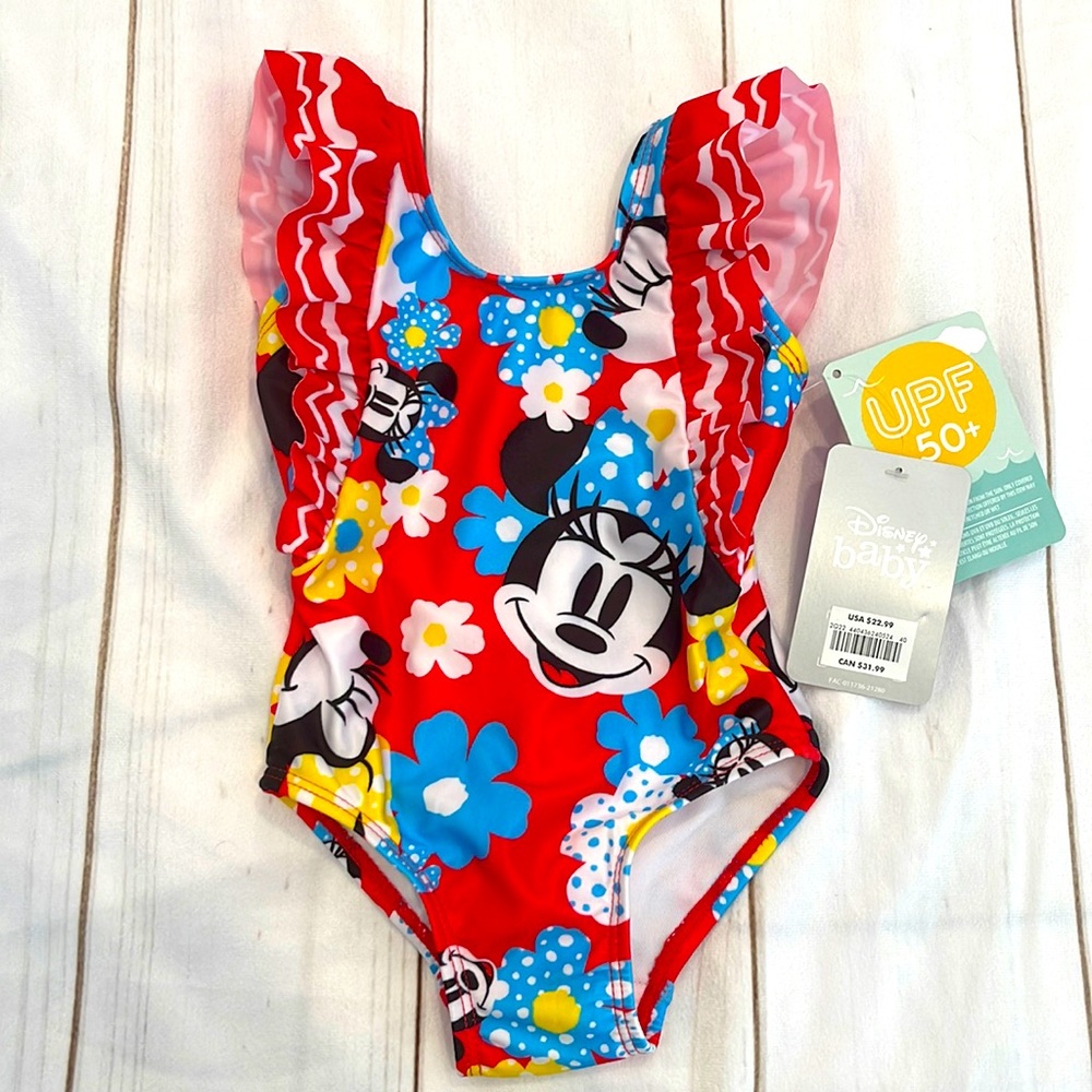Disney Red and Blue One Piece Swimwear Floral Design